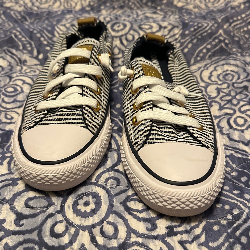 Converse Kids Black & White Striped Low Top Sneakers with Gold Accents - Picture 4 of 4